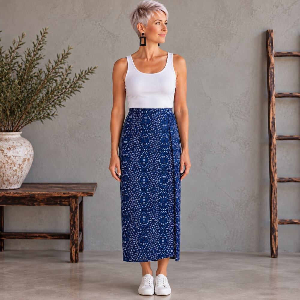 Ripskirt Blue Print Length 4 Wrap Skirt XL
